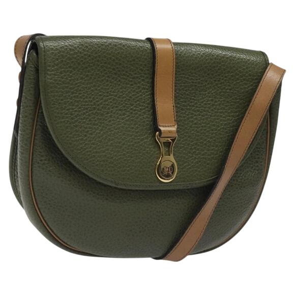 DIOR Shoulder Bag Leather Green Gold - Picture 1 of 12